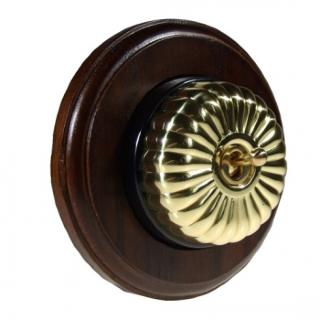 1 Gang 2 Way  Dark Oak, Polished Brass Fluted Dome Period Switch